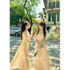 Áo dài ải tơ thêu cao cấp màu da - Áo Dài Đan Linh