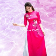 Áo dài cách tân tơ thêu màu hồng- Áo Dài Đan Linh