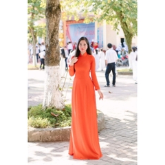 Áo dài trơn 4 tà màu cam - Áo Dài Đan Linh