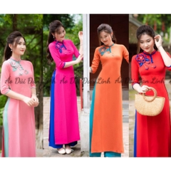 Đủ màu mẫu áo dài đính hoa nổi, vải lụa cao cấp mềm mịn mát
