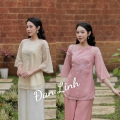 Bộ Lam đi chùa thêu hoa sen vải tơ lót lụa cao cấp, trẻ trung