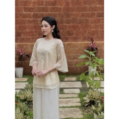 Bộ Lam đi chùa thêu hoa sen vải tơ lót lụa cao cấp, trẻ trung