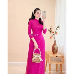 Áo dài gấm Thanh Liễu cao cấp màu hồng tím - Áo Dài Đan Linh