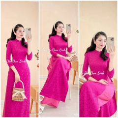 Áo dài gấm Thanh Liễu cao cấp màu hồng tím - Áo Dài Đan Linh