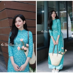 Áo dài gấm Thanh Liễu cao cấp màu xanh dương - Áo Dài Đan Linh