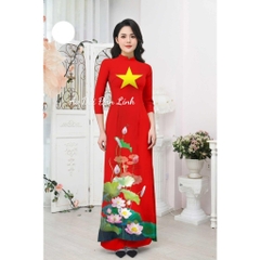 Áo dài cờ đỏ sao vàng in hoa sen - Áo Dài Đan Linh