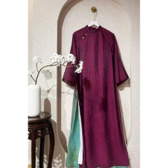 Áo dài màu tímsuông 4 tà vải tằm nha xá cao cấp - Áo Dài Linh Đan