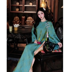 Đủ màu áo dài suông 4 tà cổ tròn vải tằm nha xá cao cấp - Áo Dài Linh Đan