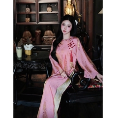 Đủ màu áo dài suông 4 tà cổ tròn vải tằm nha xá cao cấp - Áo Dài Linh Đan