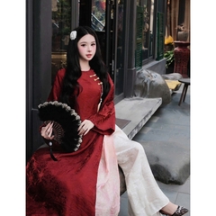 Đủ màu áo dài suông 4 tà cổ tròn vải tằm nha xá cao cấp - Áo Dài Linh Đan