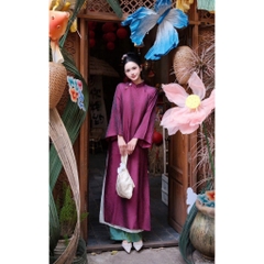 Áo dài màu tímsuông 4 tà vải tằm nha xá cao cấp - Áo Dài Linh Đan