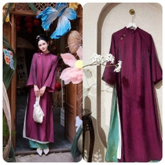 Áo dài màu tímsuông 4 tà vải tằm nha xá cao cấp - Áo Dài Linh Đan