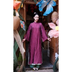Áo dài màu tímsuông 4 tà vải tằm nha xá cao cấp - Áo Dài Linh Đan
