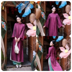 Áo dài màu tímsuông 4 tà vải tằm nha xá cao cấp - Áo Dài Linh Đan