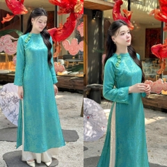 Đủ màu áo dài suông lụa tằm nha xá cao cấp đính hoa sứ trẻ trung - Áo Dài Linh Đan