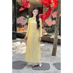 Áo dài suông lụa tằm nha xá cao cấp màu vàng thiết kế sang trọng - Áo Dài Linh Đan