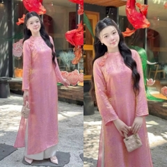 Đủ màu áo dài suông lụa tằm nha xá cao cấp đính hoa sứ trẻ trung - Áo Dài Linh Đan