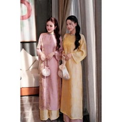 Áo Dài Cách Tân Tết Vải Lụa Tằm Óng Phối Quần Suông - Áo Dài Linh Đan