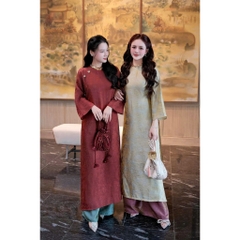 Áo Dài Cách Tân Tết Vải Lụa Tằm Óng Phối Quần Suông - Áo Dài Linh Đan