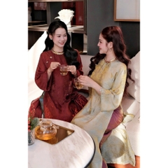 Áo Dài Cách Tân Tết Vải Lụa Tằm Óng Phối Quần Suông - Áo Dài Linh Đan