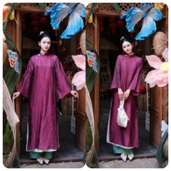 Áo dài màu tímsuông 4 tà vải tằm nha xá cao cấp - Áo Dài Linh Đan