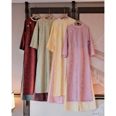 Áo Dài Cách Tân Tết Vải Lụa Tằm Óng Phối Quần Suông - Áo Dài Linh Đan