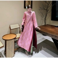 Áo dài suông 4 tà màu hồng trẻ trung, sang trọng vải lụa tằm nha xá cao cấp - Áo Dài Linh Đan