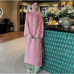 Áo dài suông 4 tà màu hồng trẻ trung, sang trọng vải lụa tằm nha xá cao cấp - Áo Dài Linh Đan