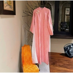Áo dài suông 4 tà màu hồng phối quần cam trẻ trung sang trọng vải tằm nha xá cao cấp - Áo Dài Linh Đan