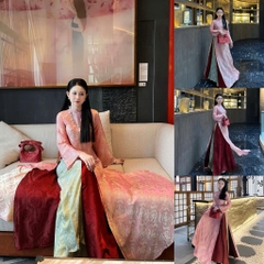 Áo dài suông 4 tà màu hồng trẻ trung vải lụa tằm nha xá cao cấp - Áo Dài Linh Đan