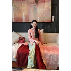 Áo dài suông 4 tà màu hồng trẻ trung vải lụa tằm nha xá cao cấp - Áo Dài Linh Đan