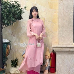 Áo dài cách tân tơ thêu màu hồng- Áo Dài Đan Linh