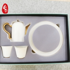 Bộ Ấm Tách 4 Món Sứ Cảnh Đức Trắng Họa Tiết Phù Điêu Hồ Điệp