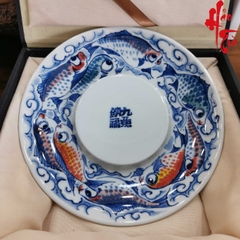 Dĩa Vẽ Tay Sứ Cảnh Đức hình Cá Chép đường kính 18 cm