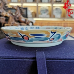 Dĩa Vẽ Tay Sứ Cảnh Đức Hổ chơi Đàn đường kính 15 cm