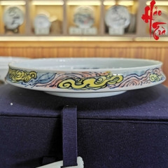 Dĩa Vẽ Tay Sứ Cảnh Đức Mèo và Cá đường kính 17 cm - D13