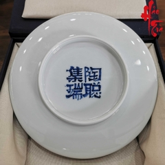 Dĩa Vẽ Tay Sứ Cảnh Đức Mèo và Cá đường kính 17 cm - D13
