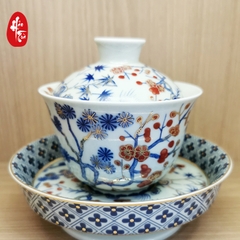 Bộ Chén Khải Sứ Cảnh Đức - Bách Tùng Hồng Đào 150ml