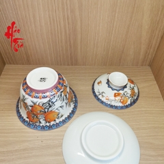 Bộ Chén Khải Sứ Cảnh Đức - Trái Đào Màu Cam 120ml