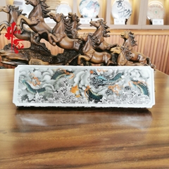 Dĩa Bàn Trà Sứ Cảnh Đức Cá Chép Hóa Rồng - Chữ Nhật