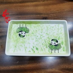 Dĩa Bàn Trà Sứ Cảnh Đức Gấu Trúc Vẽ Tay - Chữ Nhật