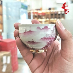 Chén Trà Sứ Cảnh Đức - Sơn Thủy Màu Hồng 120ml