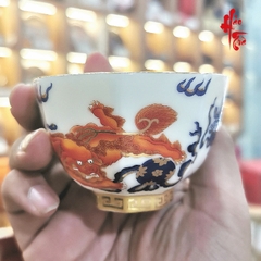 Chén Trà Sứ Cảnh Đức Bát Giác - Hỏa Lân 100ml