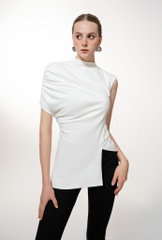Áo thun nhún lệch vai - Chalk Top