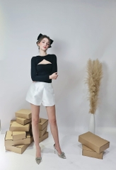 Áo thun xoắn ngực tay dài