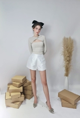 Áo thun xoắn ngực tay dài