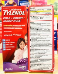 Siro Tylenol Children Cold Cough Runny Nose 120ml - Siro  trị cảm, ho, sổ mũi dành cho trẻ em 6-11 tuổi