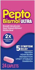 Pepto Bismol Ultra dạng viên uống (24v) hỗ trợ rối loạn tiêu hoá, ói mửa, tiêu chảy