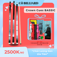 Cơ bida lỗ Crown Cues Bassic 01,02,03( tặng kèm 9 món pk và sách bida cơ bản + SƠ CẤP ) ( độc quyền tại CÒ BILLIARD )
