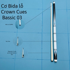 Cơ bida lỗ Crown Cues bassic 03 ( tặng kèm 9 món phụ kiện và sách bida cơ bản ) ( độc quyền tại CÒ BILLIARD )